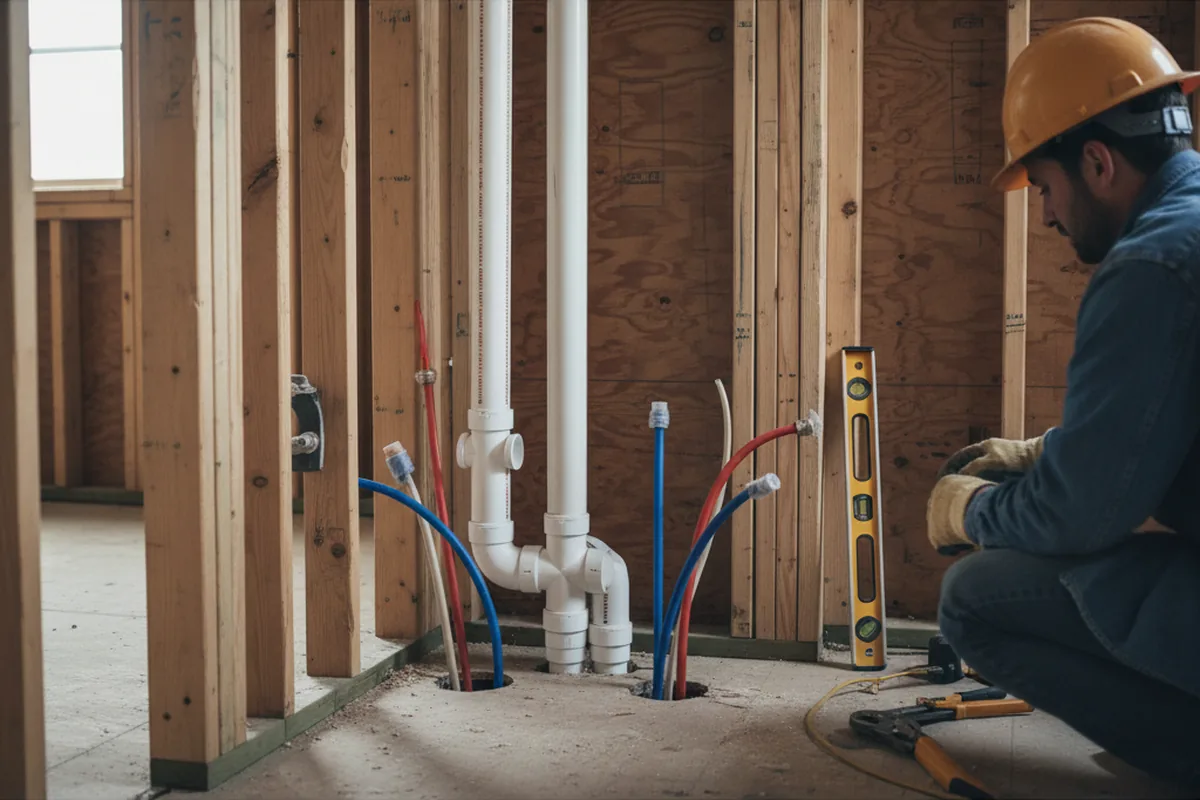 Drain and supply rough-in during Leak Detection in Cherry Hill