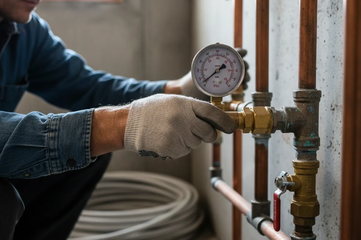 Pressure testing a repaired line during Water Line Repair in Cherry Hill
